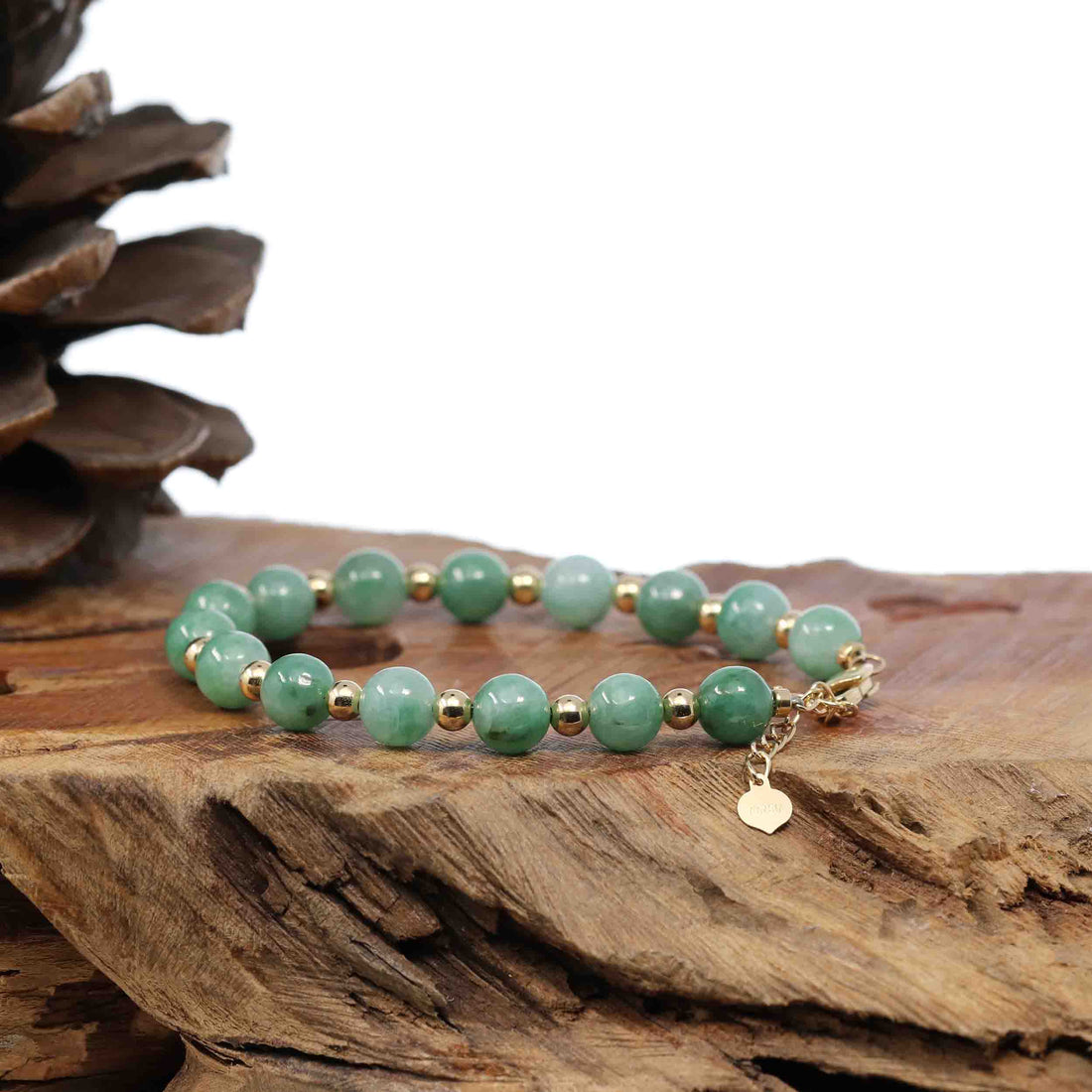 Baikalla Jewelry jade beads bracelet Sterling Silver Gold Plated Genuine Green Jadeite Jade Bead Bracelet ( 7 mm )