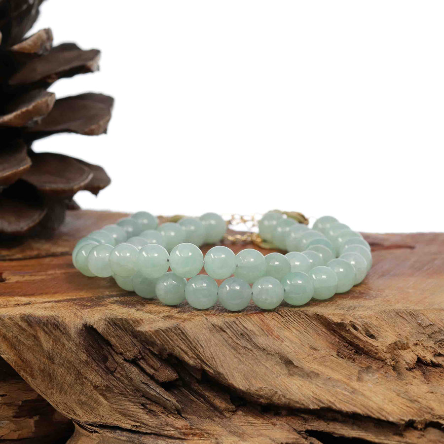 Baikalla Jewelry jade beads bracelet Baikalla Genuine Green Jadeite Jade Bead Bracelet With 18K Yellow Gold Clasp ( 8 mm )