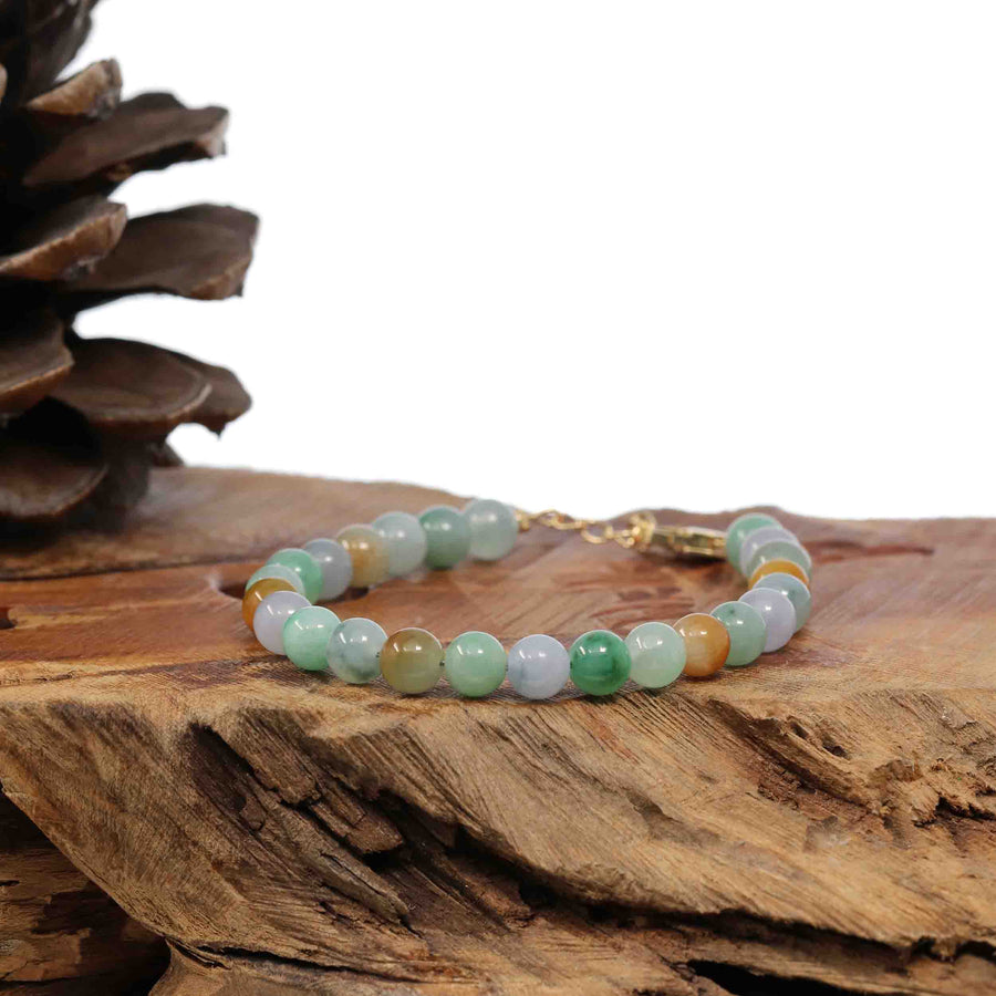 Baikalla Jewelry jade beads bracelet Sterling Silver Multiple Colors Jadeite Jade Beads Bracelet (6.5 mm)