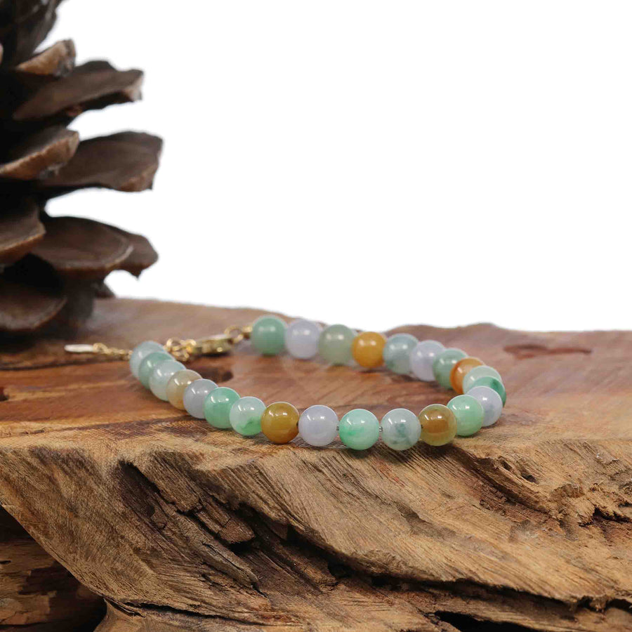 Baikalla Jewelry jade beads bracelet Sterling Silver Multiple Colors Jadeite Jade Beads Bracelet (6.5 mm)
