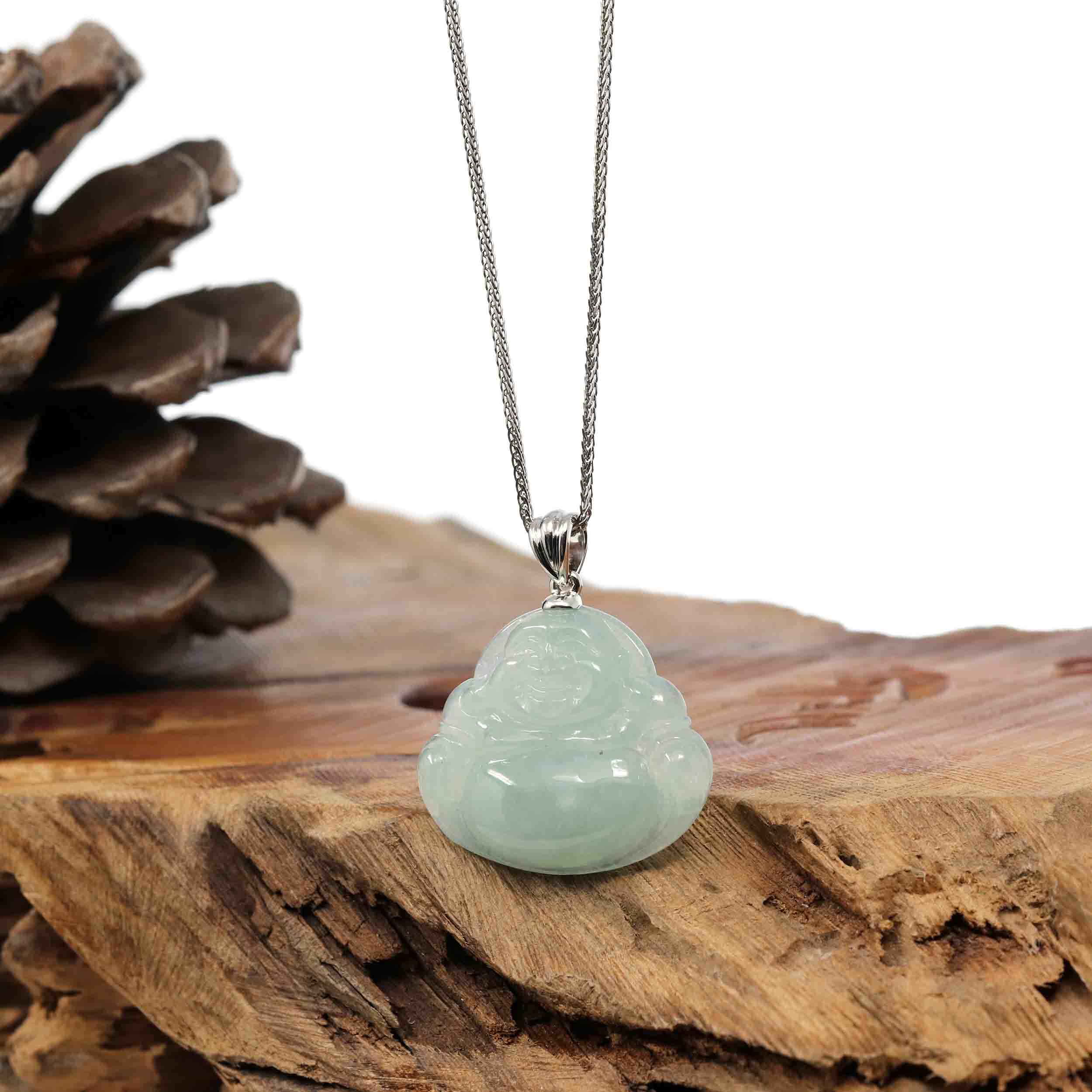 Silver Jadeite Buddha Pendant Necklace | Real Jade Buddha Jewelry