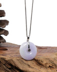 Baikalla Jewelry Gold Jadeite Jade Pendant Necklace "Good Luck Button" Lavender Jadeite Jade Lucky KouKou Pendant With 14K White Gold Bail