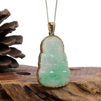 Baikalla Jewelry Jade Guanyin Pendant Necklace Copy of "Goddess of Compassion" 18k Yellow Gold Genuine Burmese Jadeite Jade Guanyin Necklace