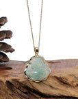 Baikalla Jewelry Gold Jadeite Jade Pendant Necklace Pendant Only Natural Burmese Jadeite Jade Happy Buddha Diamond Cut With 14k Yellow Bail