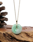 Baikalla Jewelry Gold Jadeite Jade Pendant Necklace "Good Luck Button" Lavender Jadeite Jade Lucky KouKou Pendant With 14K Yellow Gold Bail