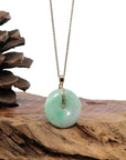 Baikalla Jewelry Gold Jadeite Jade Pendant Necklace "Good Luck Button" Lavender Jadeite Jade Lucky KouKou Pendant With 14K Yellow Gold Bail