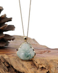 Baikalla Jewelry Gold Jadeite Jade Pendant Necklace Pendant Only Natural Burmese Jadeite Jade Happy Buddha Diamond Cut With 14k Yellow Bail