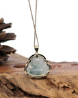 Baikalla Jewelry Gold Jadeite Jade Pendant Necklace Natural Burmese Jadeite Jade Happy Buddha Diamond Cut With 14k Yellow Bail