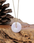 Baikalla Jewelry Gold Jadeite Jade Pendant Necklace "Good Luck Button" Lavender Jadeite Jade Lucky KouKou Pendant With 14K Yellow Gold Bail