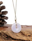 Baikalla Jewelry Gold Jadeite Jade Pendant Necklace "Good Luck Button" Lavender Jadeite Jade Lucky KouKou Pendant With 14K Yellow Gold Bail