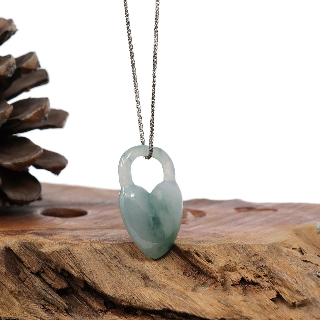 Baikalla Jewelry Jade Pendant Necklace Baikalla Ice Blue-Green Jadeite Jade Heart Lock Necklace Pendant
