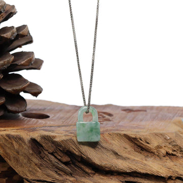 Baikalla Jewelry Jade Pendant Necklace Baikalla Ice Blue-Green Jadeite Jade Lock Necklace Pendant