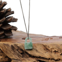 Baikalla Jewelry Jade Pendant Necklace Baikalla Ice Blue-Green Jadeite Jade Lock Necklace Pendant