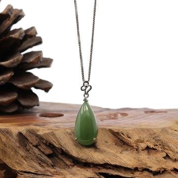 Baikalla Jewelry Jade Pendant Necklace Baikalla™ "Classic Tear-Drop" Sterling Silver Green Jade Tear Drop Pendant Necklace