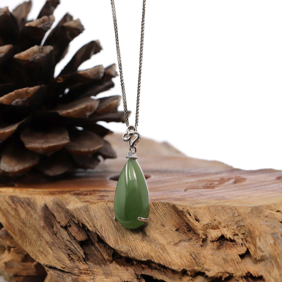 Baikalla Jewelry Jade Pendant Necklace Baikalla™ "Classic Tear-Drop" Sterling Silver Green Jade Tear Drop Pendant Necklace