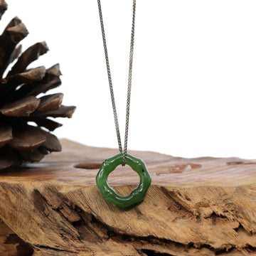 Baikalla Jewelry Jade Pendant Necklace "Good Luck Button" Green Nephrite Jade Pendant Necklace