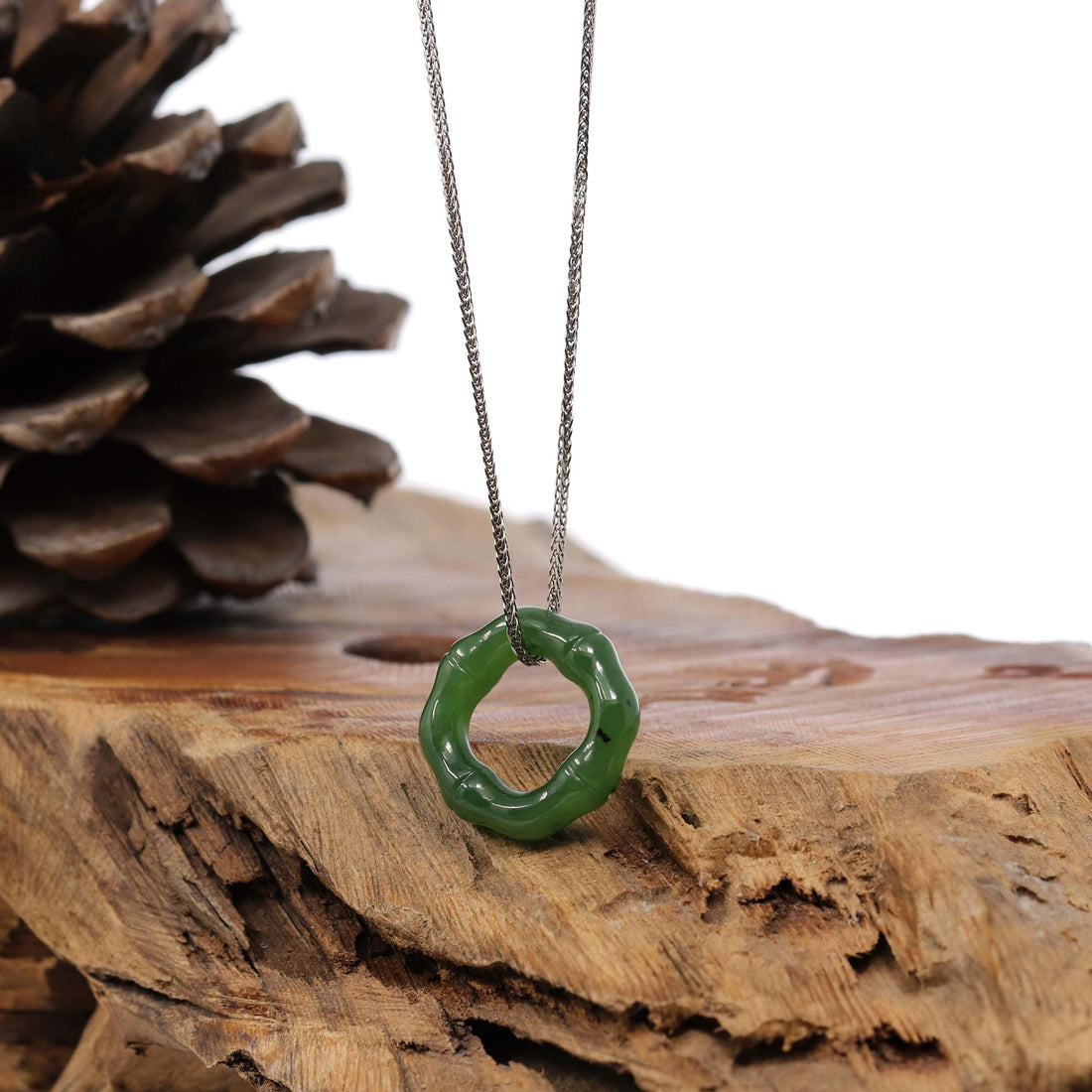 Baikalla Jewelry Jade Pendant Necklace "Good Luck Button" Green Nephrite Jade Pendant Necklace