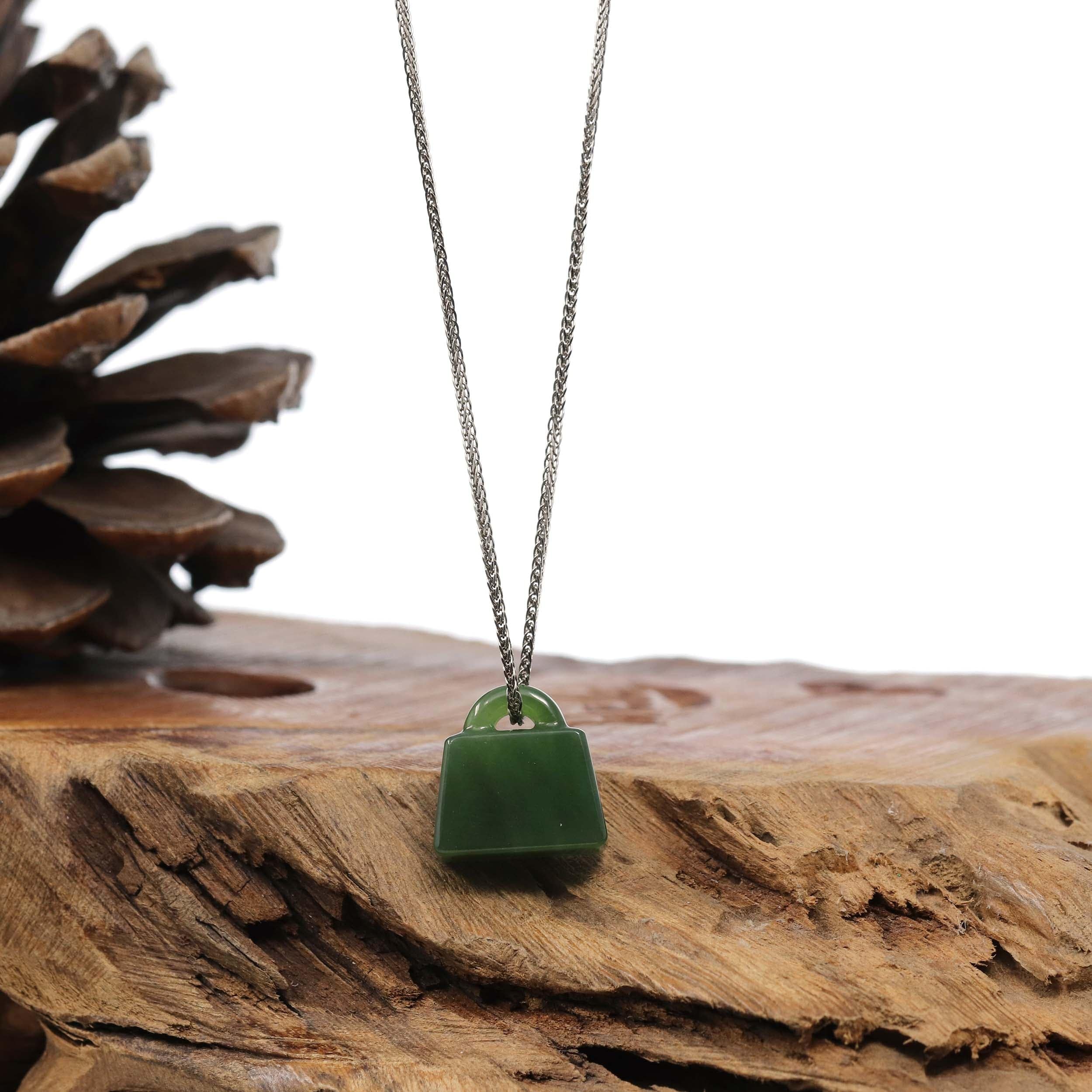 Green Nephrite Jade Lock Pendant Necklace – BKLA