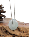 Baikalla Jewelry Gold Jadeite Jade Pendant Necklace "Good Luck Button" Necklace Ice Green Jadeite Jade Pendant Necklace