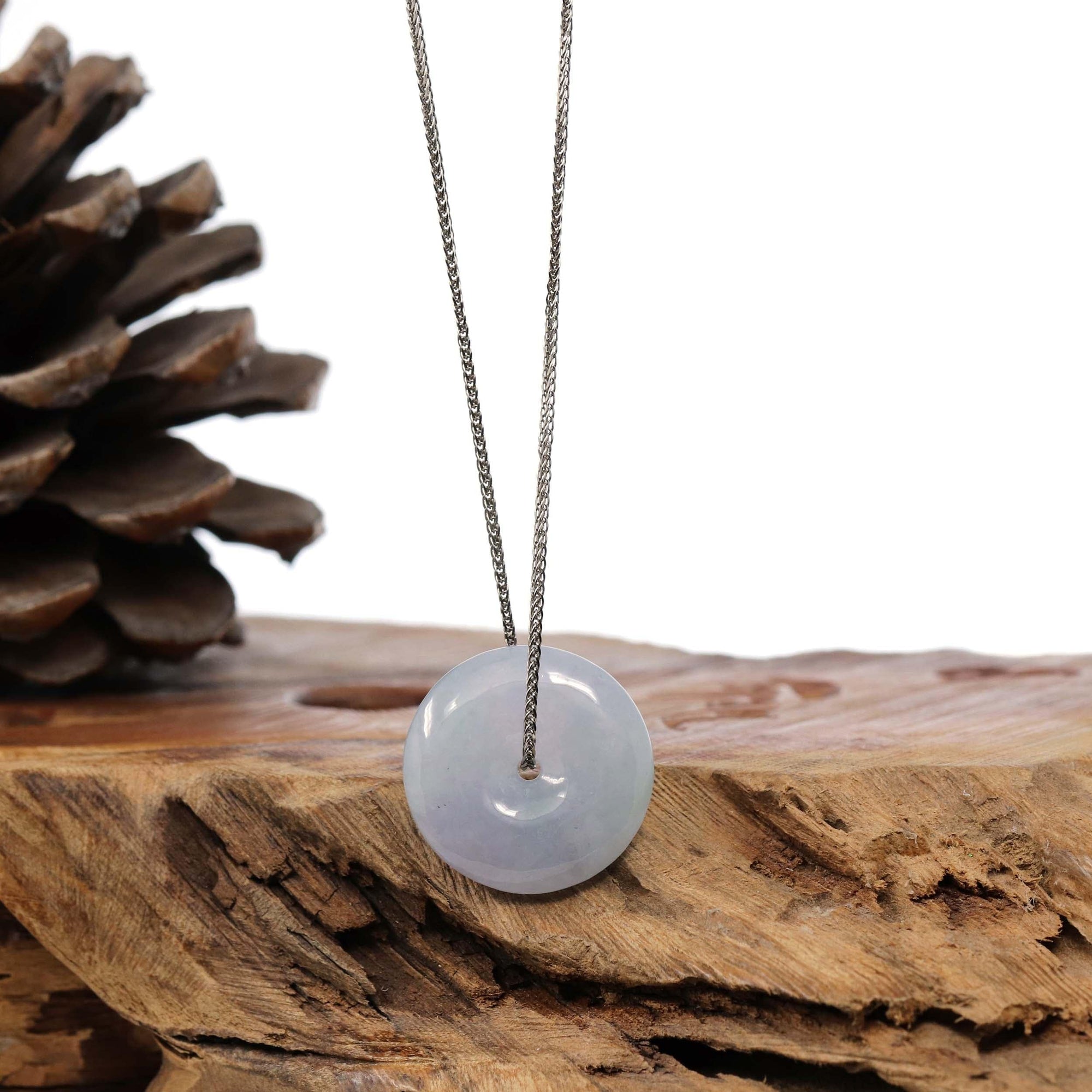 Baikalla Jewelry Jade Pendant Necklace "Good Luck Button" Necklace Lavender Jadeite Jade Lucky Ping An Kou Pendant