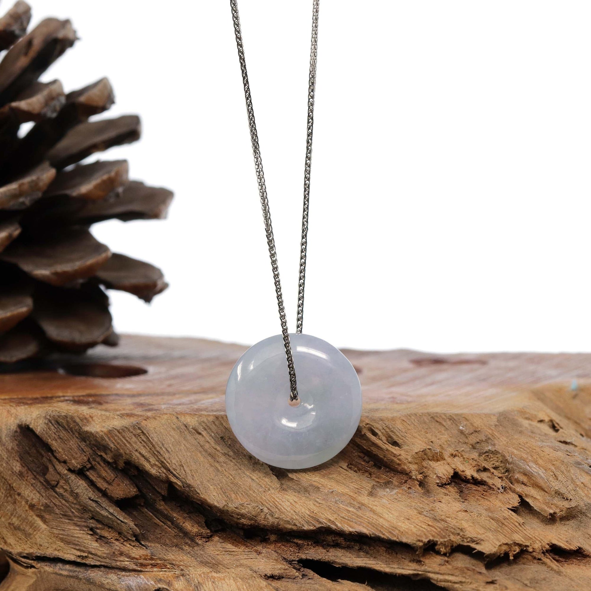 Baikalla Jewelry Jade Pendant Necklace "Good Luck Button" Necklace Lavender Jadeite Jade Lucky Ping An Kou Pendant