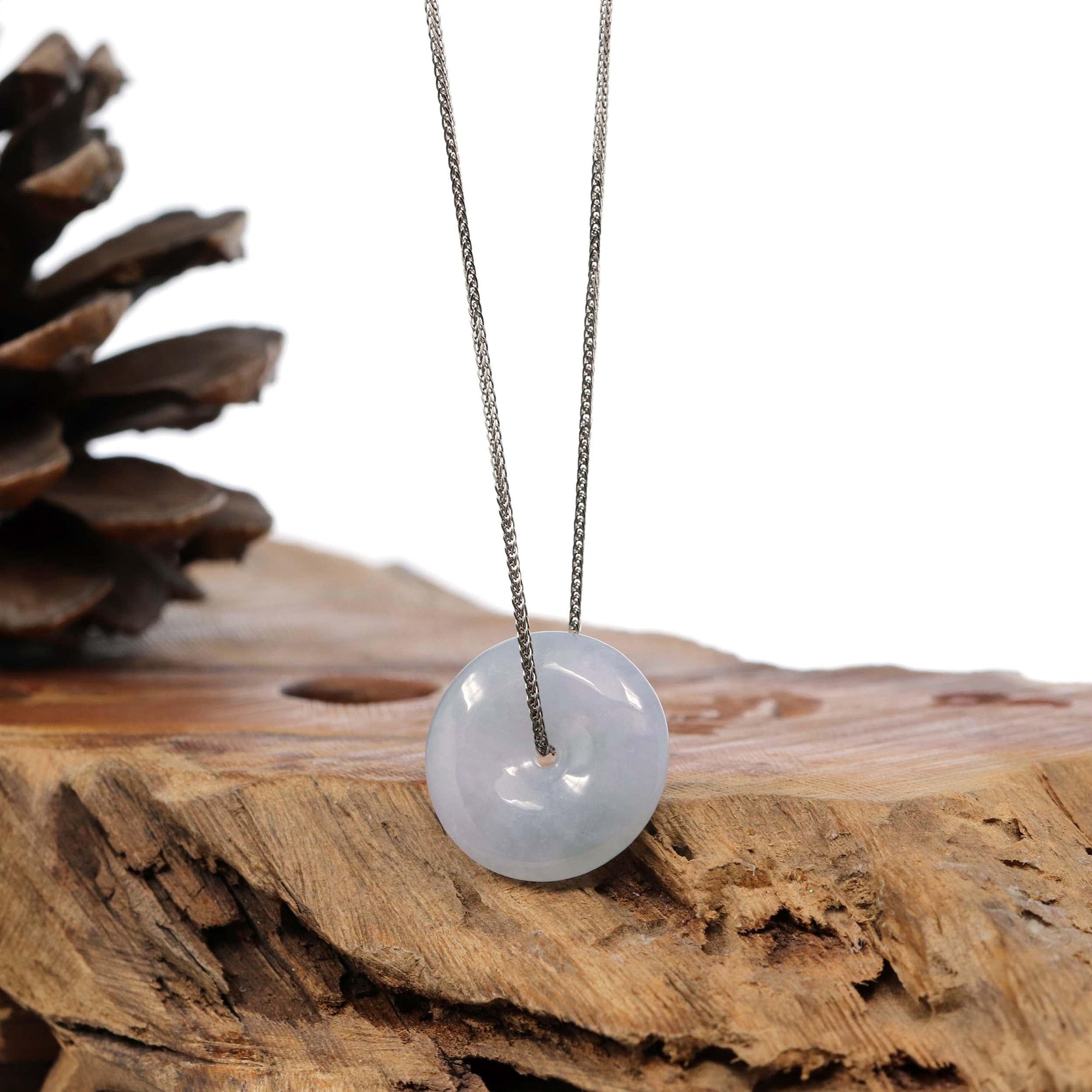 Baikalla Jewelry Jade Pendant Necklace "Good Luck Button" Necklace Lavender Jadeite Jade Lucky Ping An Kou Pendant