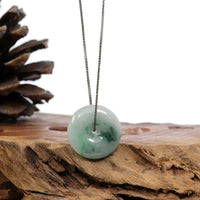 Baikalla Jewelry Jade Pendant Necklace Baikalla™ "Good Luck Button" Necklace Ice Blue Green Jadeite Jade Lucky KouKou Pendant Necklace