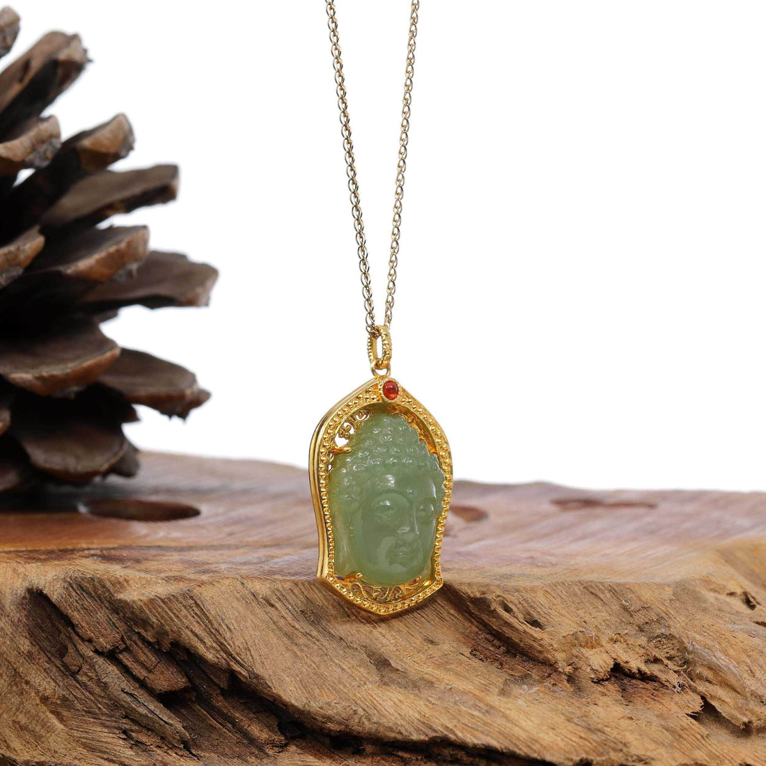 Baikalla Jewelry Gold Jade Pendant PENDANT ONLY Baikalla™ 24K Yellow Gold Genuine Nephrite Green Jade GuanYin Pendant Necklace