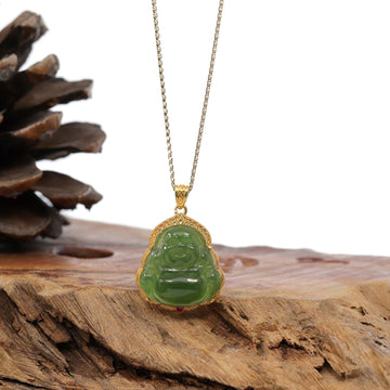 Baikalla Jewelry Jade Pendant Baikalla™ "Laughing Buddha" 24k Yellow Gold Nephrite Jade Necklace Pendant