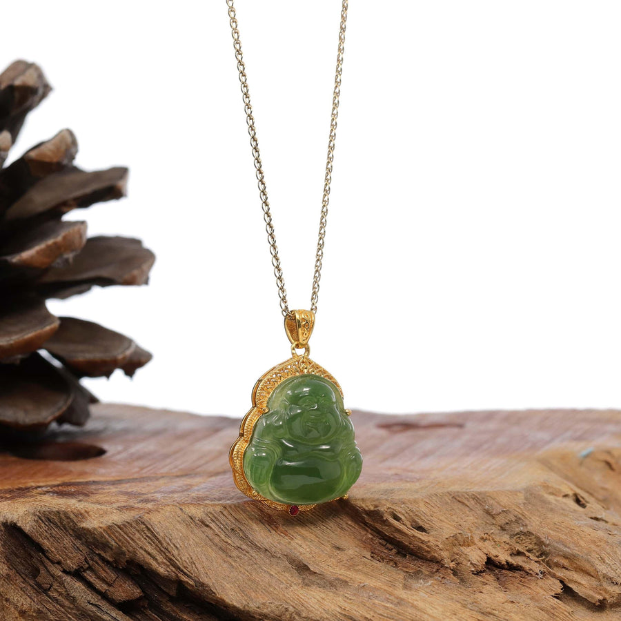 Baikalla Jewelry Jade Pendant Pendant ONLY Baikalla™ "Laughing Buddha" 24k Yellow Gold Nephrite Jade Necklace Pendant