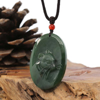 Baikalla Jewelry Jade Carving Necklace Natural Jade 12 Zodiac: Nephrite Jade Rat Pendant Necklace in Deep Green
