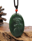 Baikalla Jewelry Jade Carving Necklace Natural Jade 12 Zodiac: Nephrite Jade Rooster Pendant Necklace in Deep Green