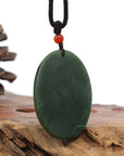 Baikalla Jewelry Jade Carving Necklace Natural Jade 12 Zodiac: Nephrite Jade Rooster Pendant Necklace in Deep Green