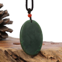 Baikalla Jewelry Jade Carving Necklace Natural Jade 12 Zodiac: Nephrite Jade Rooster Pendant Necklace in Deep Green