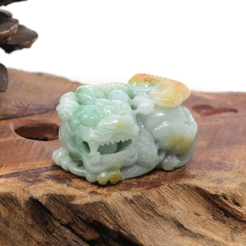 Baikalla Jewelry genuine jadeite carving With Nylon String Necklace Genuine Burmese Yellow-Green Jadeite Jade PiXiu Pendant Necklace