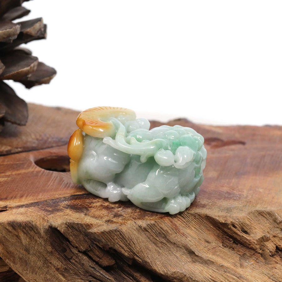 Baikalla Jewelry genuine jadeite carving Genuine Burmese Yellow-Green Jadeite Jade PiXiu Pendant Necklace