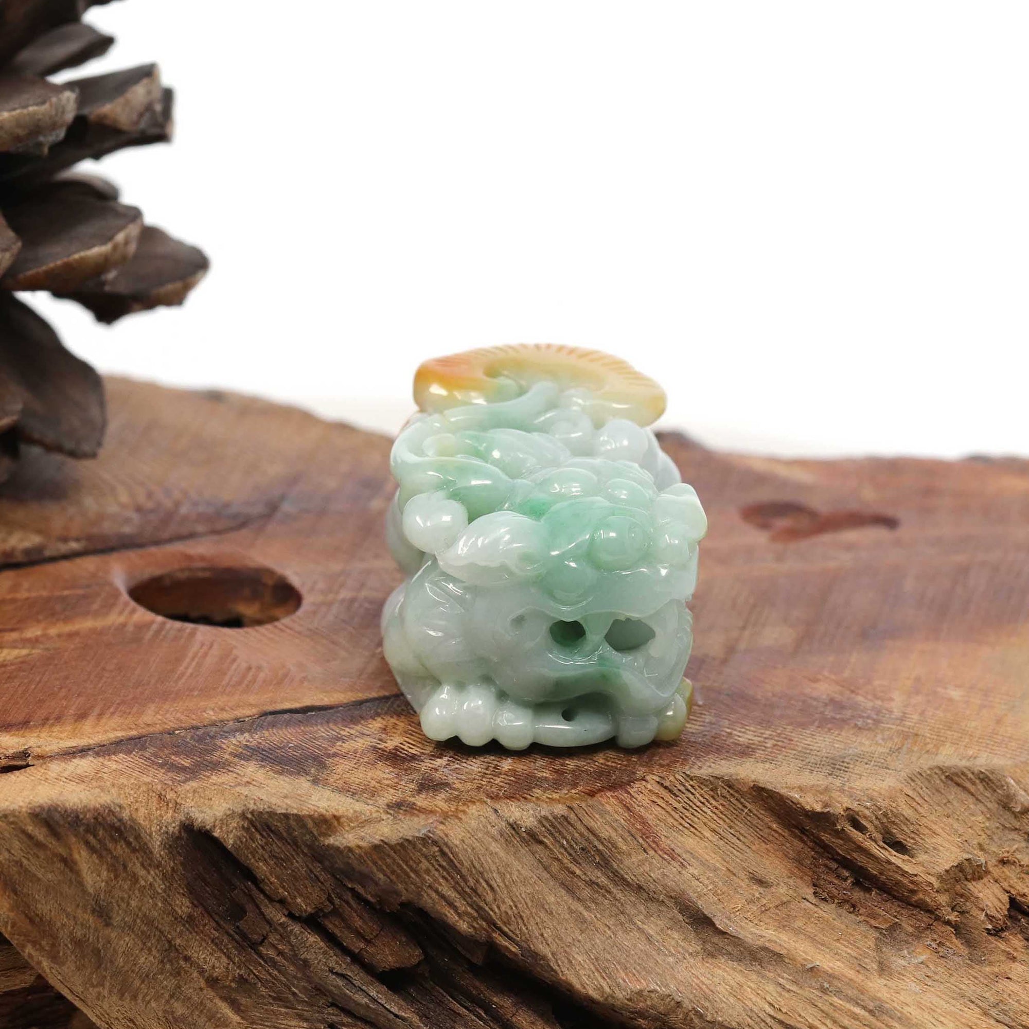 Baikalla Jewelry genuine jadeite carving Genuine Burmese Yellow-Green Jadeite Jade PiXiu Pendant Necklace