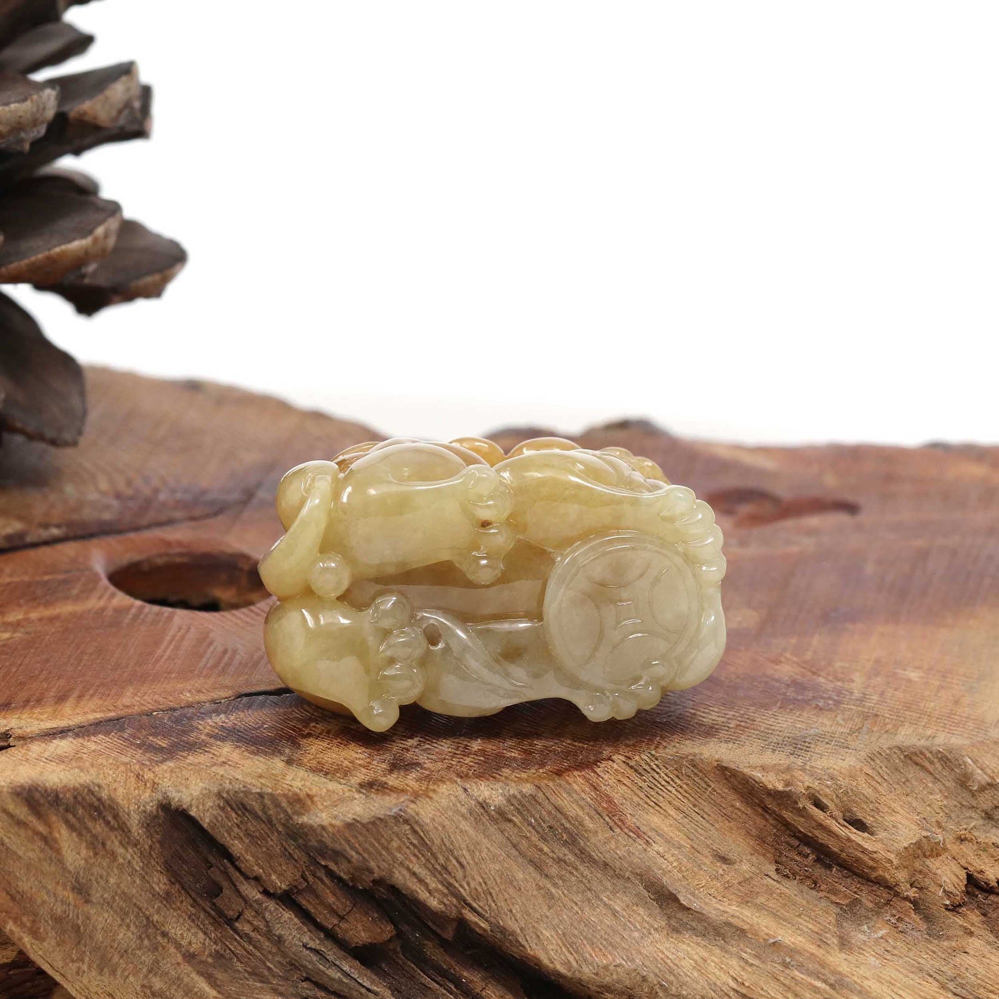 Baikalla Jewelry genuine jadeite carving Genuine High quality Burmese Yellow Jadeite Jade PiXiu Pendant Necklace