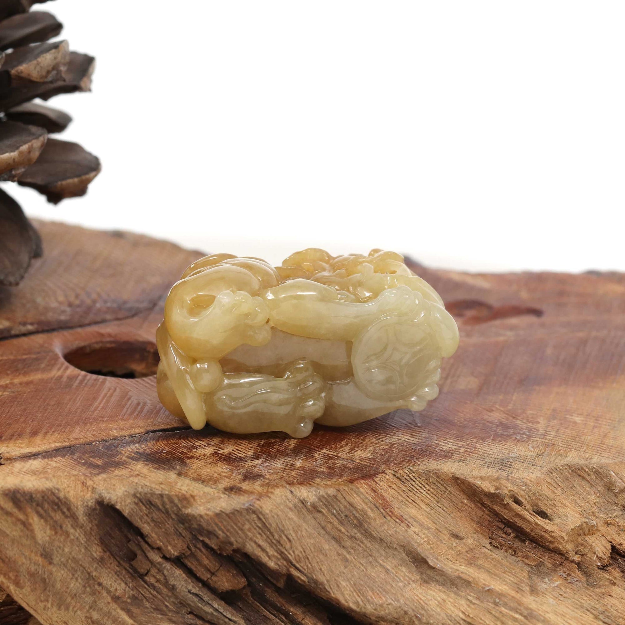 Baikalla Jewelry genuine jadeite carving Genuine High quality Burmese Yellow Jadeite Jade PiXiu Pendant Necklace