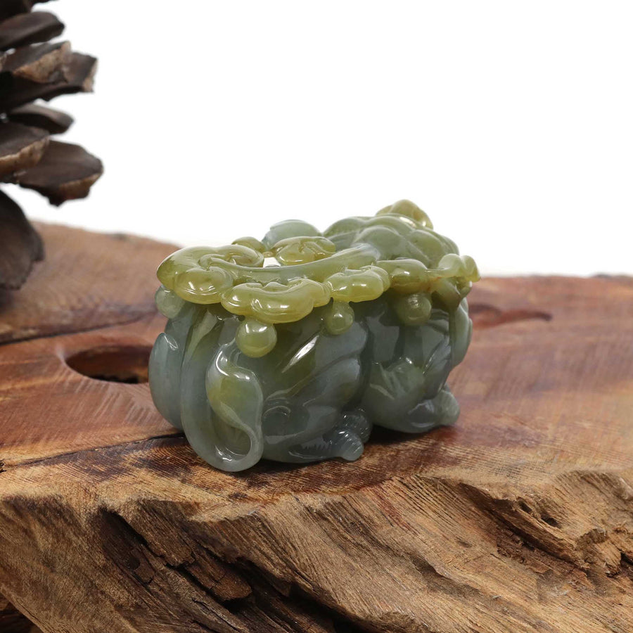 Baikalla Jewelry genuine jadeite carving Genuine Burmese Yellow Blue-Green Jadeite Jade PiXiu Pendant Necklace