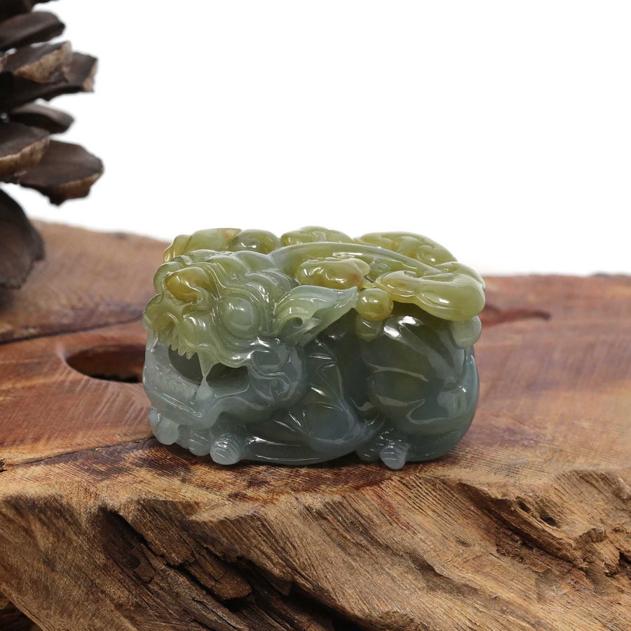 Baikalla Jewelry genuine jadeite carving Genuine Burmese Yellow Blue-Green Jadeite Jade PiXiu Pendant Necklace
