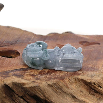 Baikalla Jewelry genuine jadeite carving With Nylon String Necklace Genuine Burmese Ice Blue-Green Jadeite Jade PiXiu Pendant Necklace