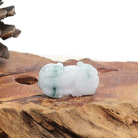 Baikalla Jewelry genuine jadeite carving Genuine Burmese White Blue-Green Jadeite Jade PiXiu Pendant Necklace