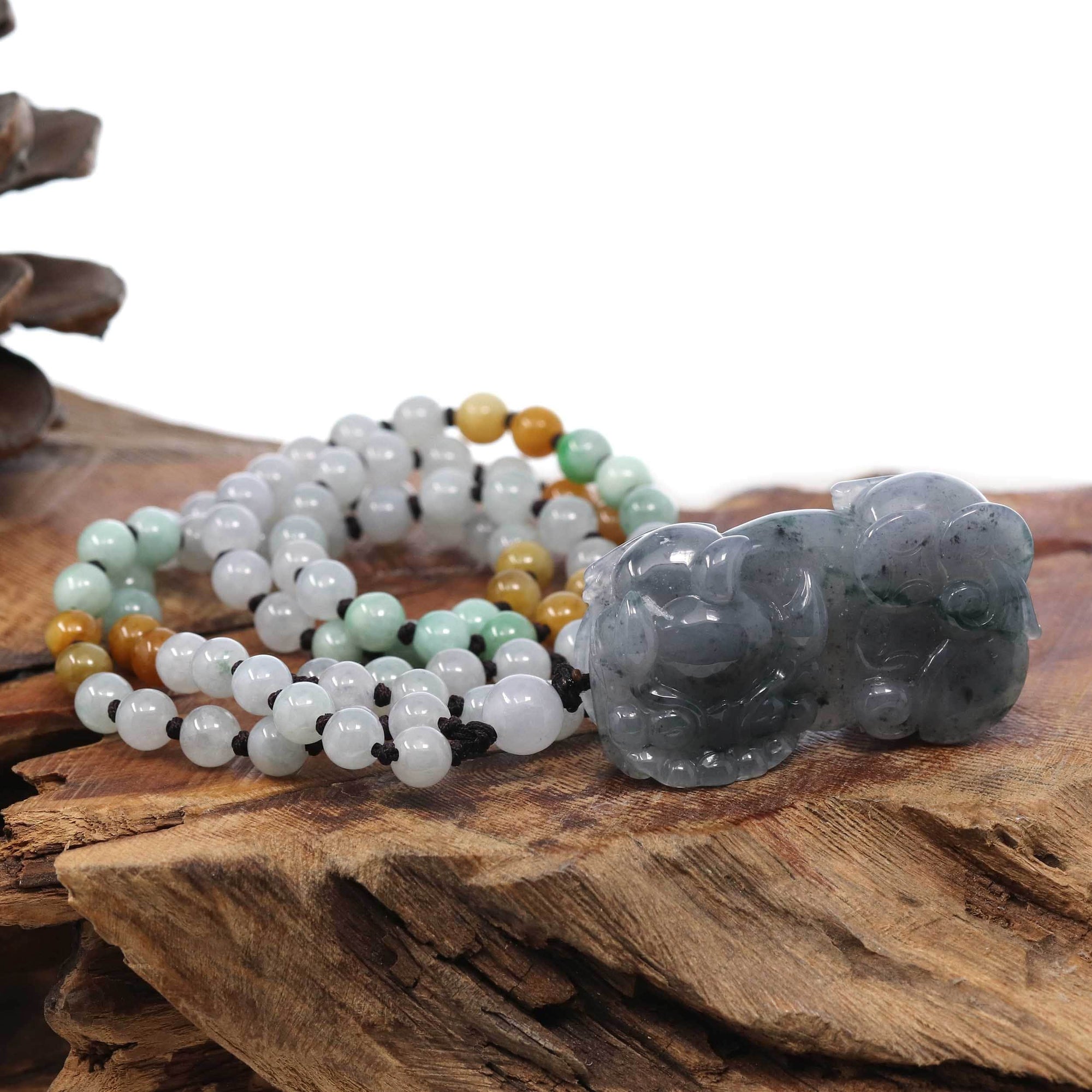 Baikalla Jewelry genuine jadeite carving Baikalla™ Pi Xiu Genuine Burmese Blue Green Jadeite Jade PiXiu Pendant Necklace (FengShui Lucky)