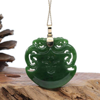 Baikalla Jewelry Gold Jade Buddha Baikalla™ "Dragon & Ax" Large 14k Yellow Gold Genuine Apple Green Nephrite Jade Pendant Necklace High-end Collectable