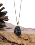 Baikalla Jewelry Gold Jade Pendant Genuine Nephrite Black Jade Buddha Pendant Necklace with 14k Gold bail
