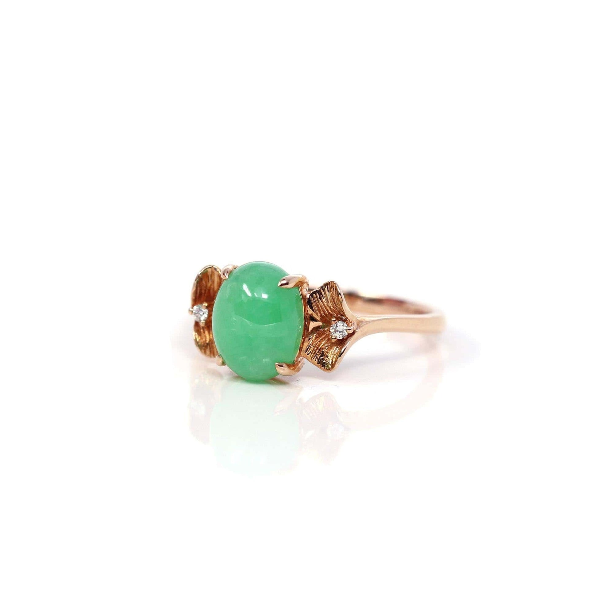 Baikalla Jewelry Jadeite Engagement Ring Baikalla™ "Aretha" 18k Rose Gold Natural Imperial Jadeite Morning Glory Engagement Ring