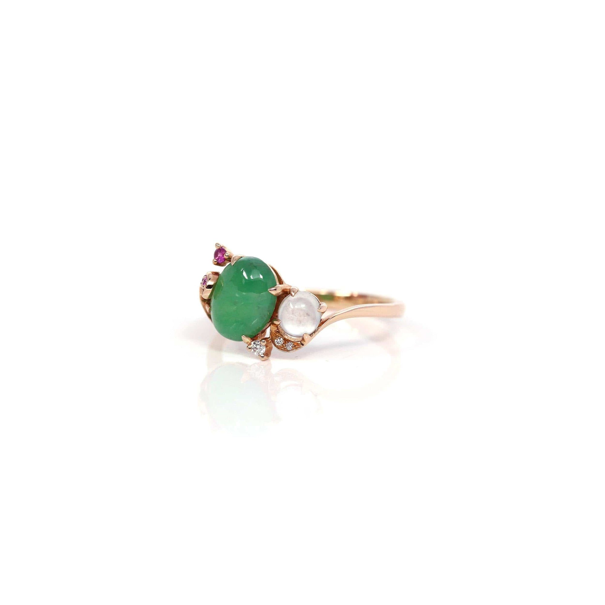 Baikalla Jewelry Jadeite Engagement Ring Copy of Baikalla™ "Aretha" 18k Rose Gold Natural Imperial Jadeite Morning Glory Engagement Ring