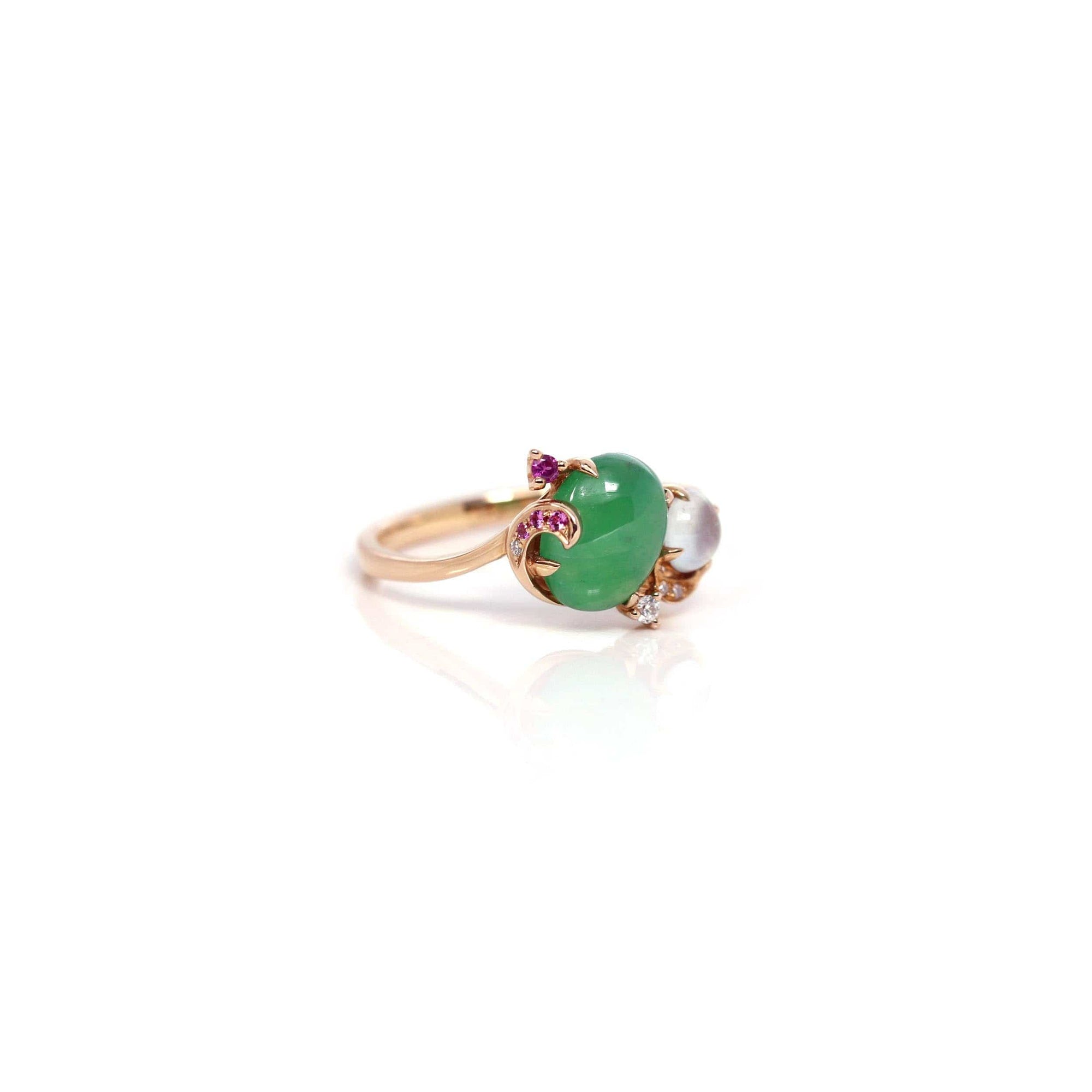 Baikalla Jewelry Jadeite Engagement Ring Copy of Baikalla™ "Aretha" 18k Rose Gold Natural Imperial Jadeite Morning Glory Engagement Ring