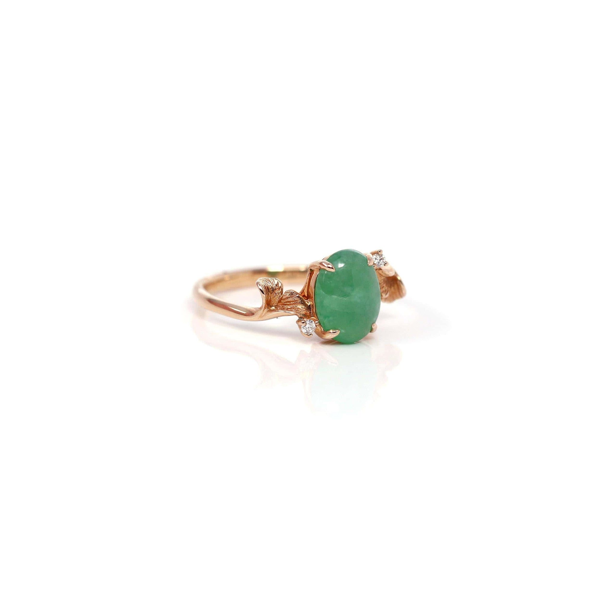 Baikalla Jewelry Jadeite Engagement Ring Copy of Baikalla™ "Aretha" 18k Rose Gold Natural Imperial Jadeite Morning Glory Engagement Ring